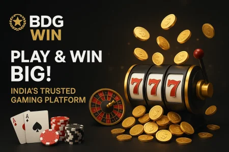 ChatGPT Image Jun 7, 2025, 10_13_30 AM A slot machine showing triple sevens, gold coins, poker chips, playing cards, and a roulette wheel, with text promoting BDG Win game win as India’s trusted gaming platform.